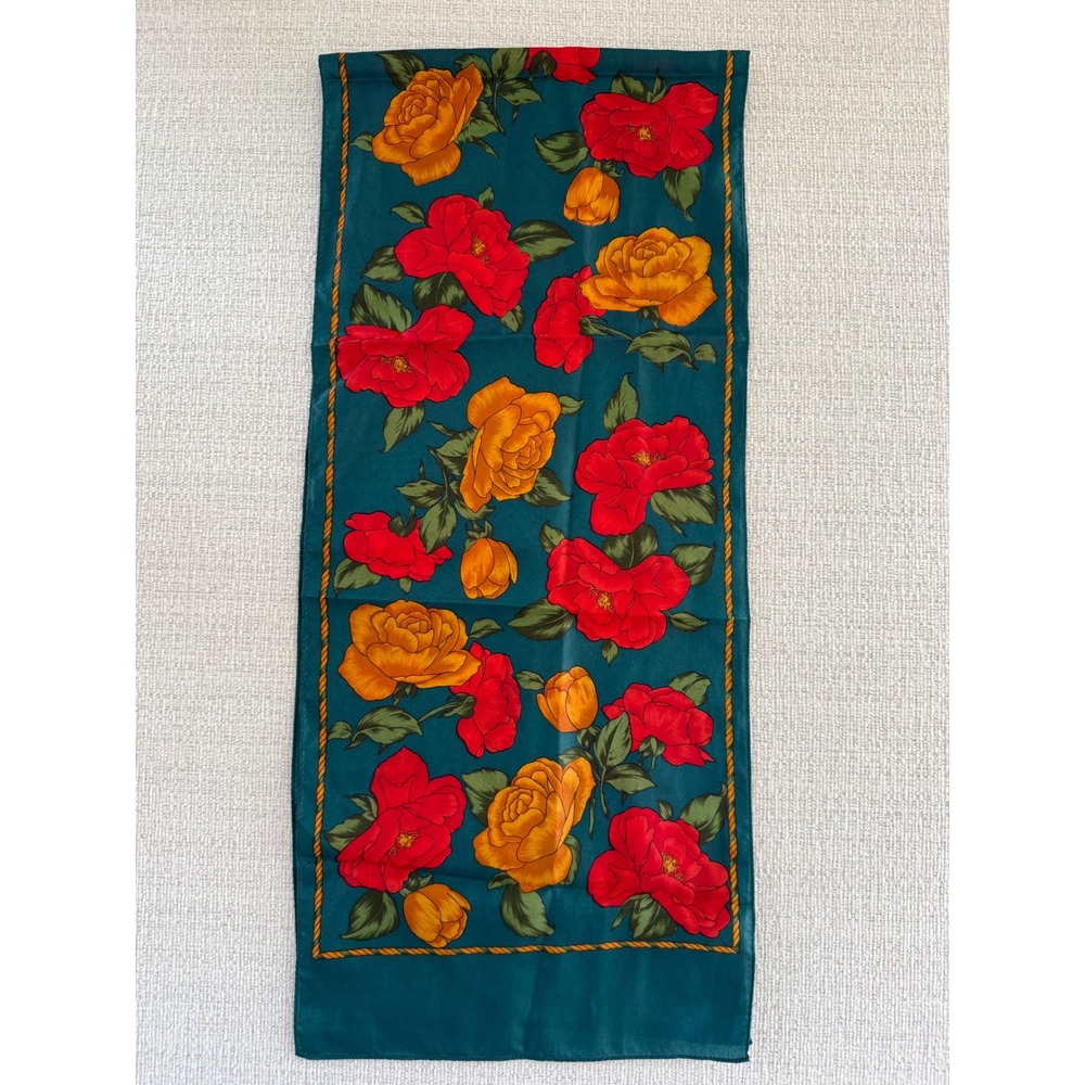 Vintage Specialty House Inc Polyester Rectangle Neck Scarf  Bright Floral Green